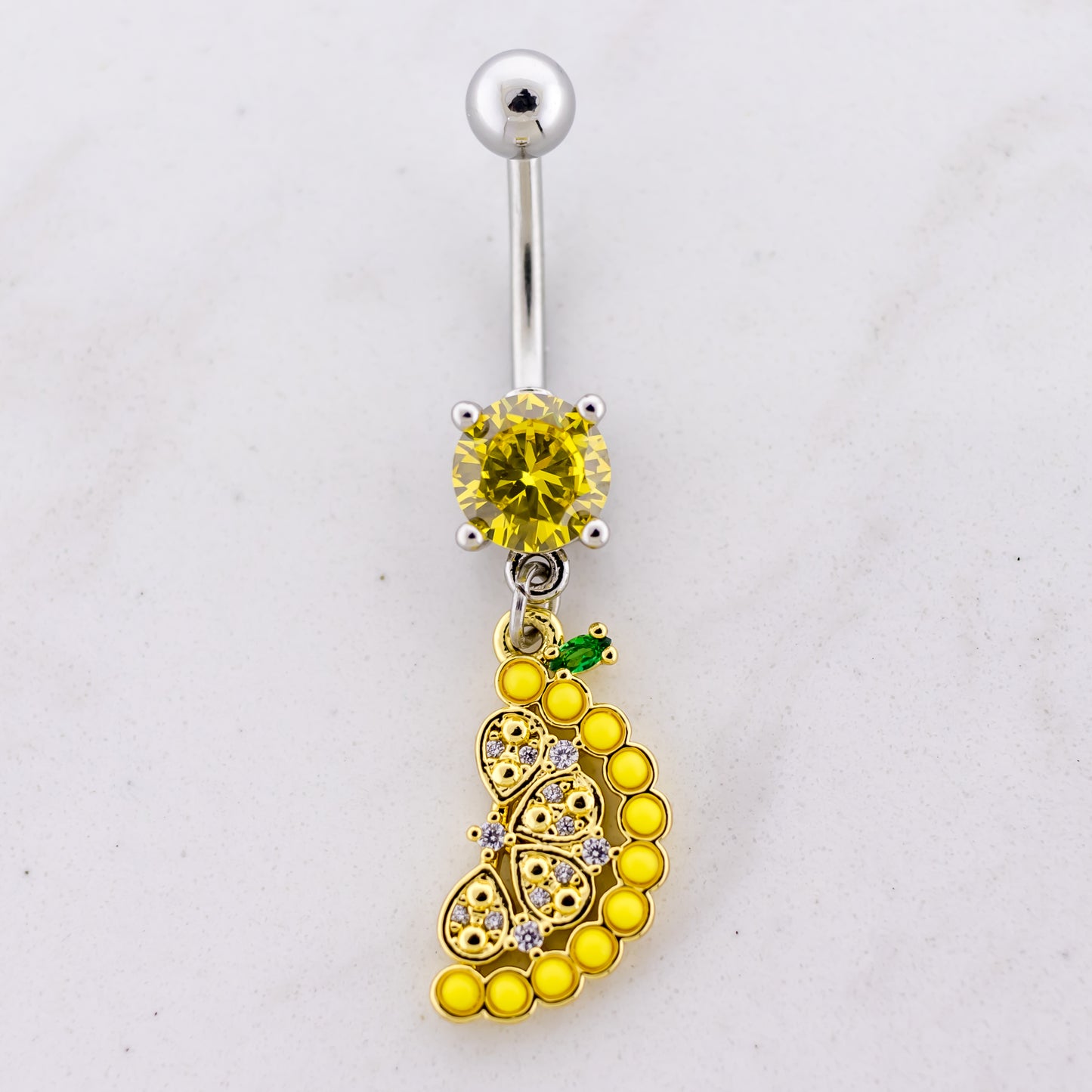 14G Gem Lemon Navel Ring - Pierced Addiction