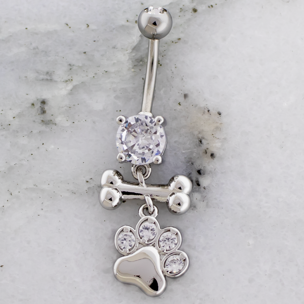 14G Bone and Pawprint Navel Ring - Pierced Addiction