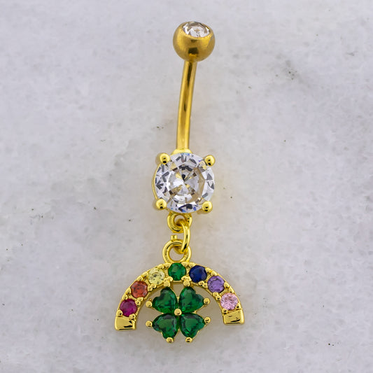 14G Rainbow Clover Navel Ring - Pierced Addiction