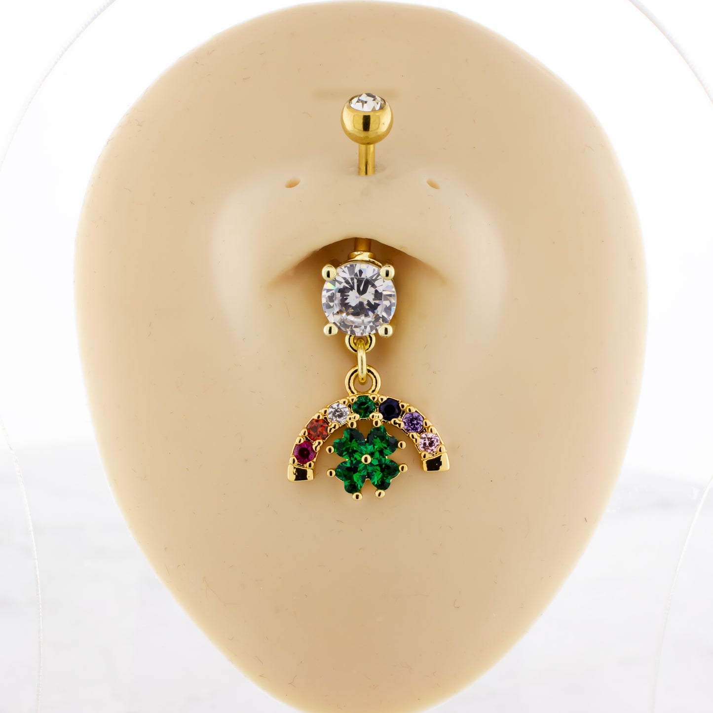 14G Rainbow Clover Navel Ring - Pierced Addiction