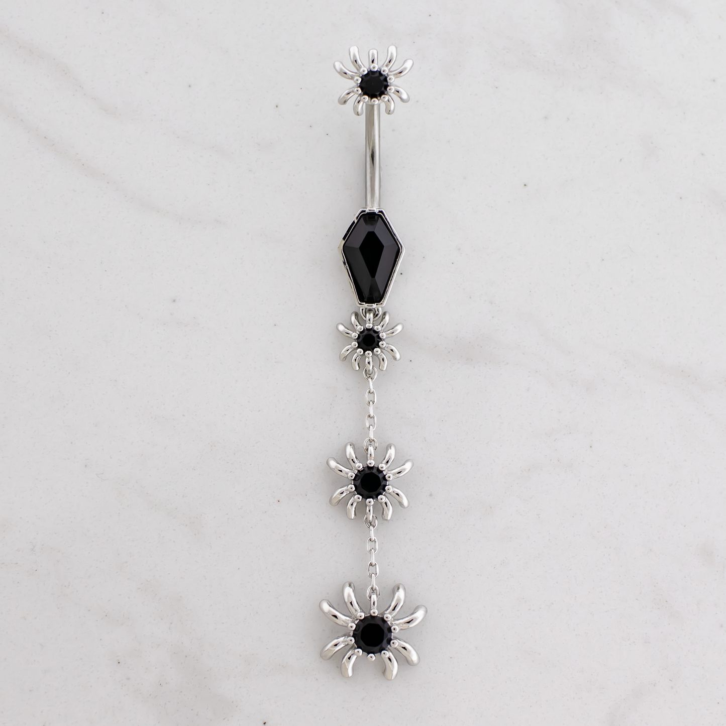 14G Coffin w/ Spider Dangle Navel Barbell - Pierced Addiction
