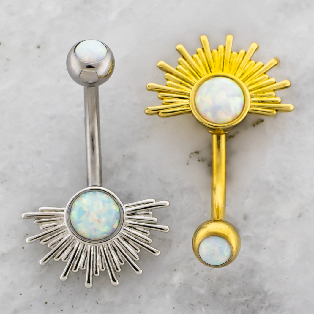 14G Opal with Sun Rays Navel Ring