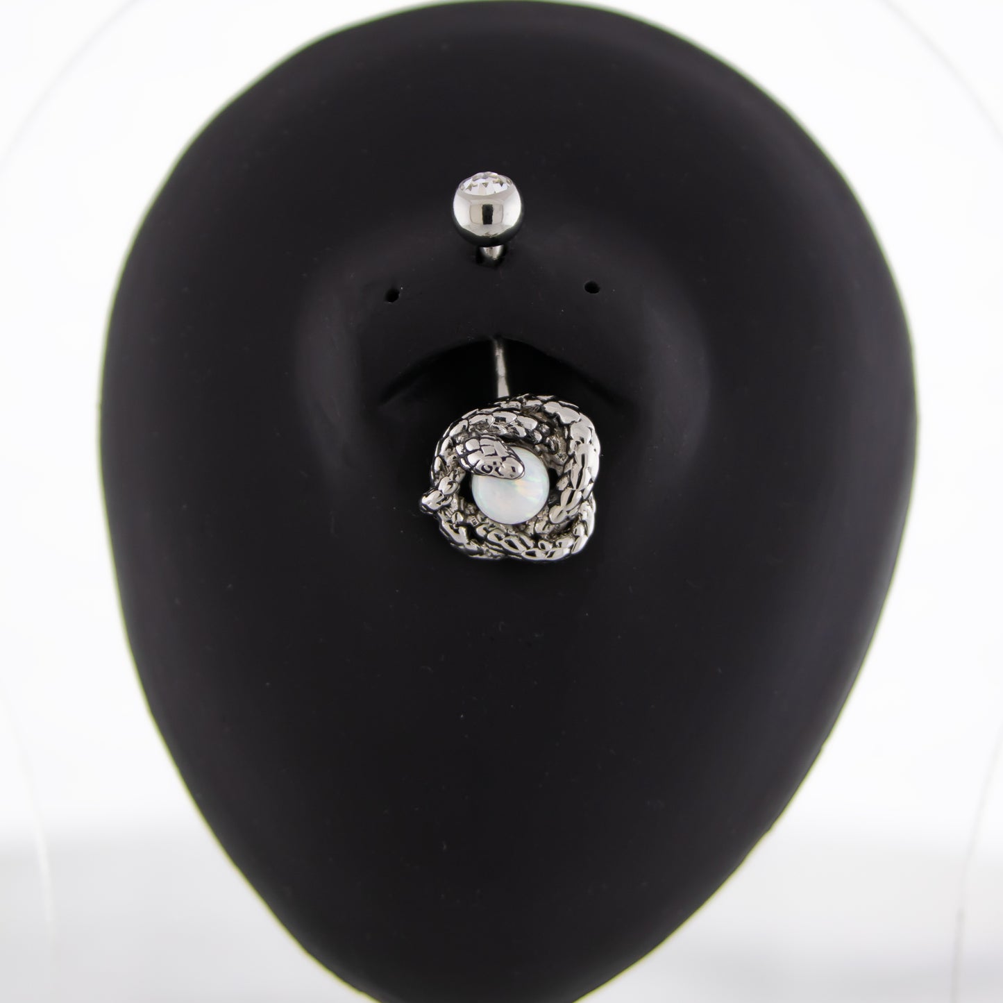 14G Snake Wrapped White Synthetic Opal Ball Navel Ring - Pierced Addiction