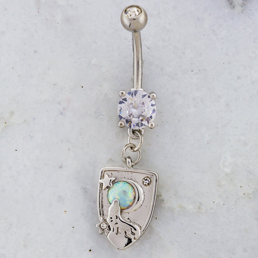 14G Wolf Howling at Moon Navel Ring - Pierced Addiction