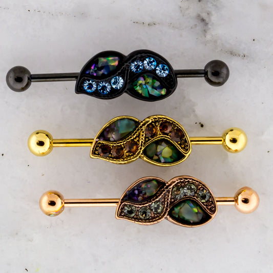 14G Abalone Shell Inlay Industrial Barbell - Pierced Addiction