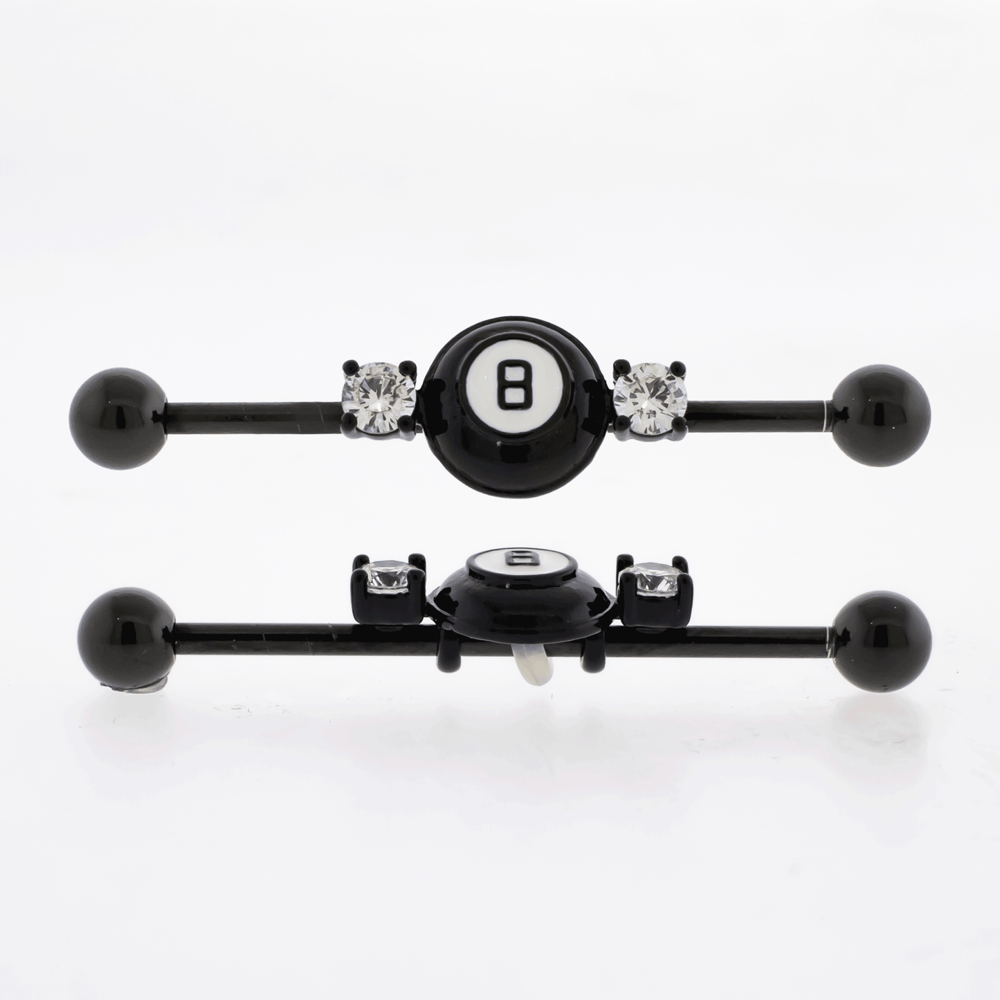 14G Industrial Barbell - Black Eight Ball - Pierced Addiction