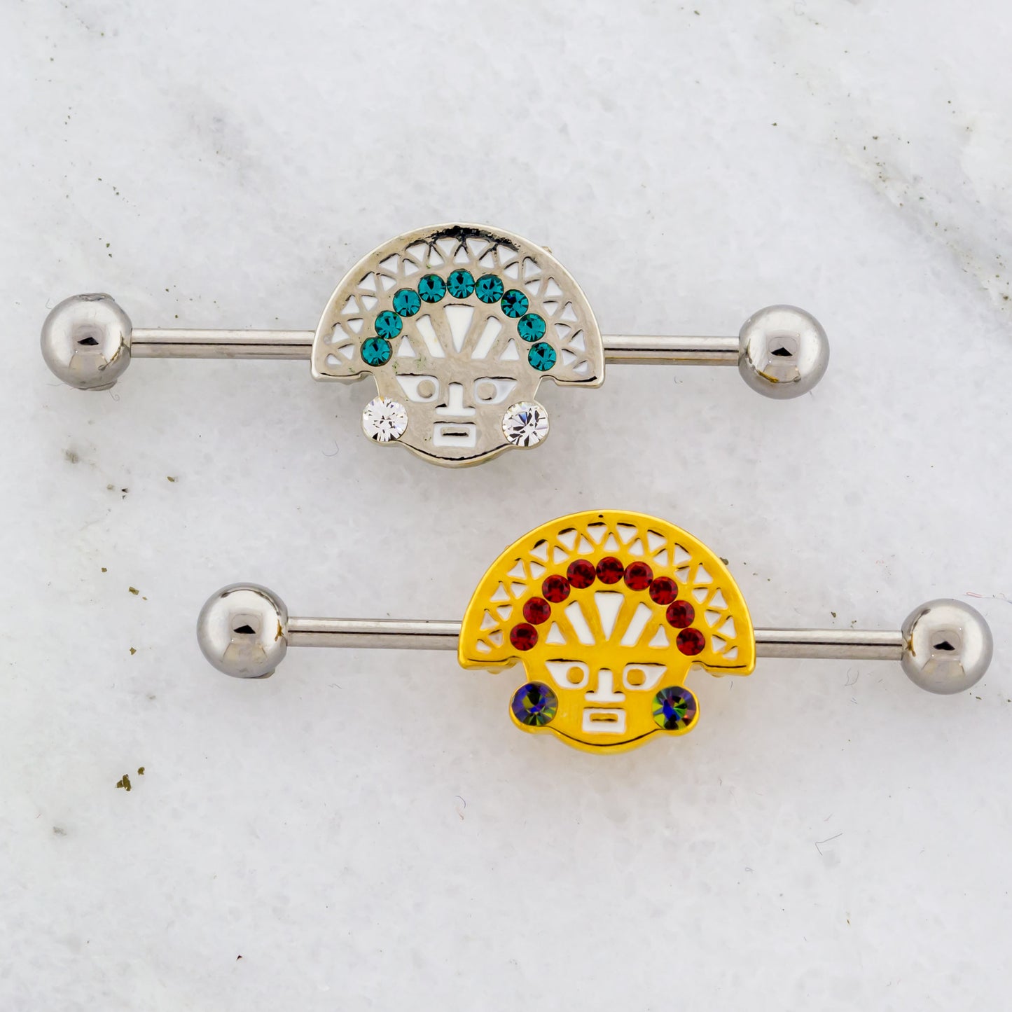 14G Aztec Inspired Industrial Barbell