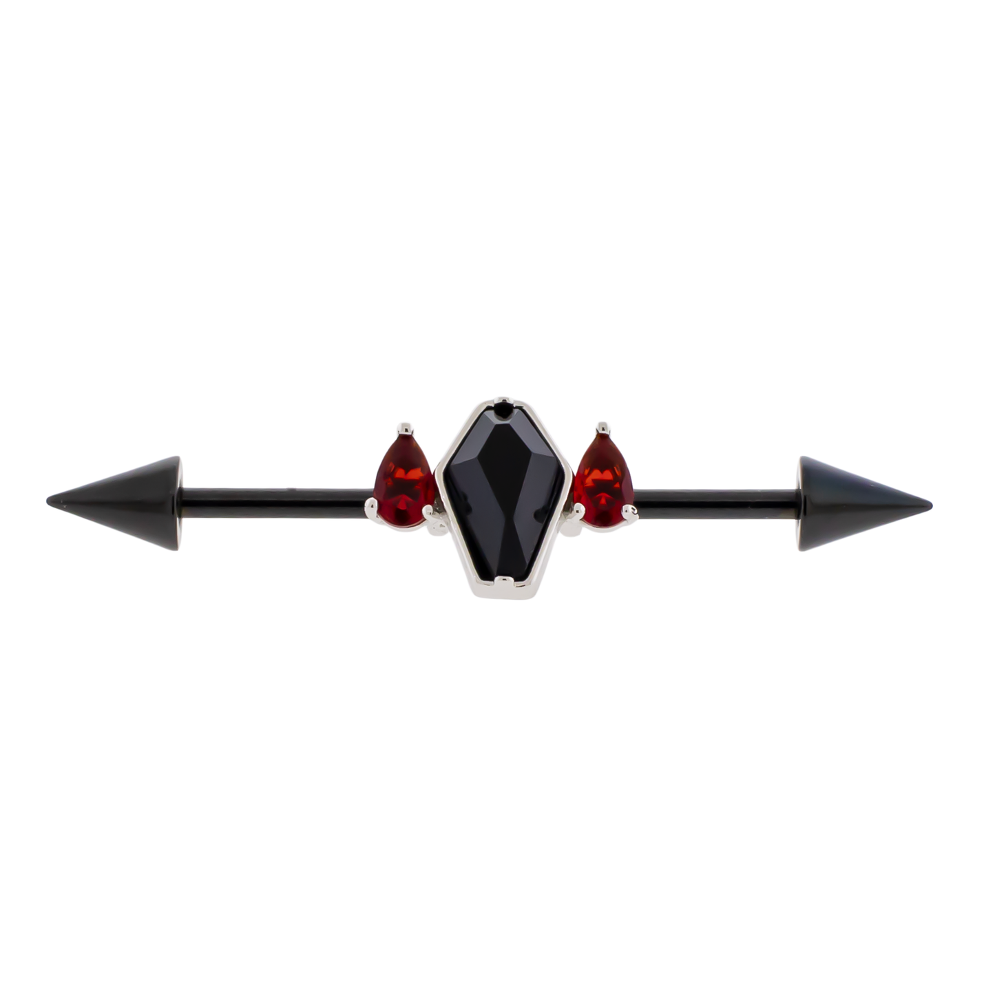 14G Industrial Barbell - Coffin With Teardrop Gems - Pierced Addiction
