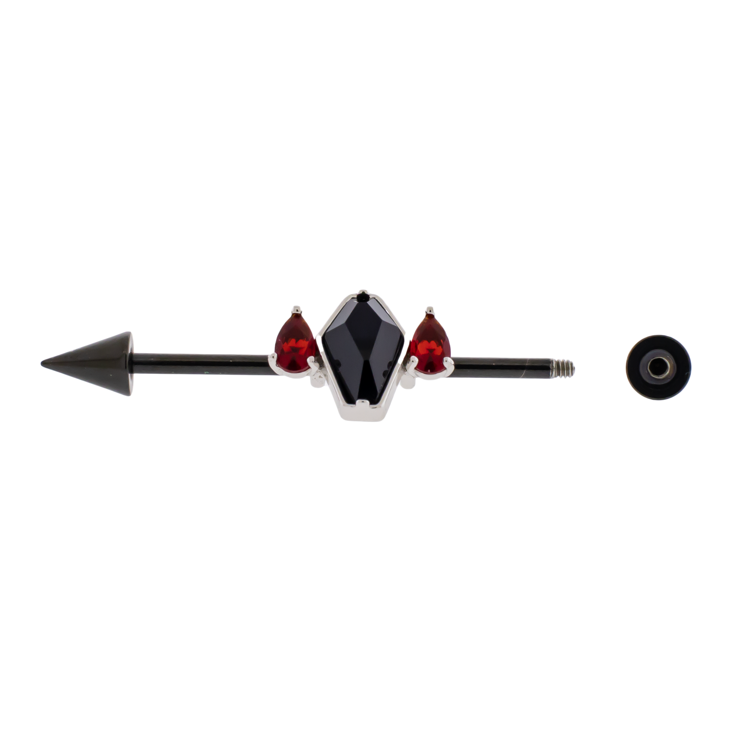 14G Industrial Barbell - Coffin With Teardrop Gems - Pierced Addiction