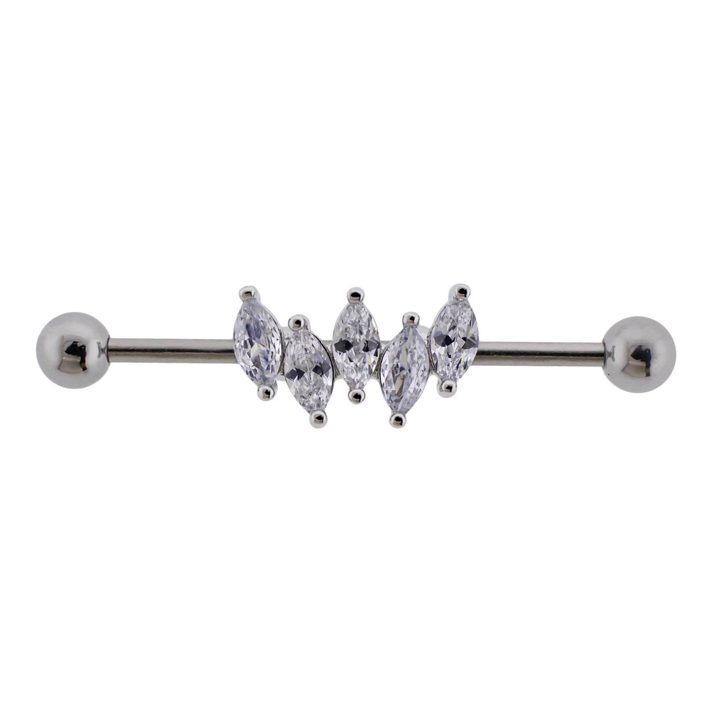 14G Industrial Barbell - Marquise Gems - Pierced Addiction