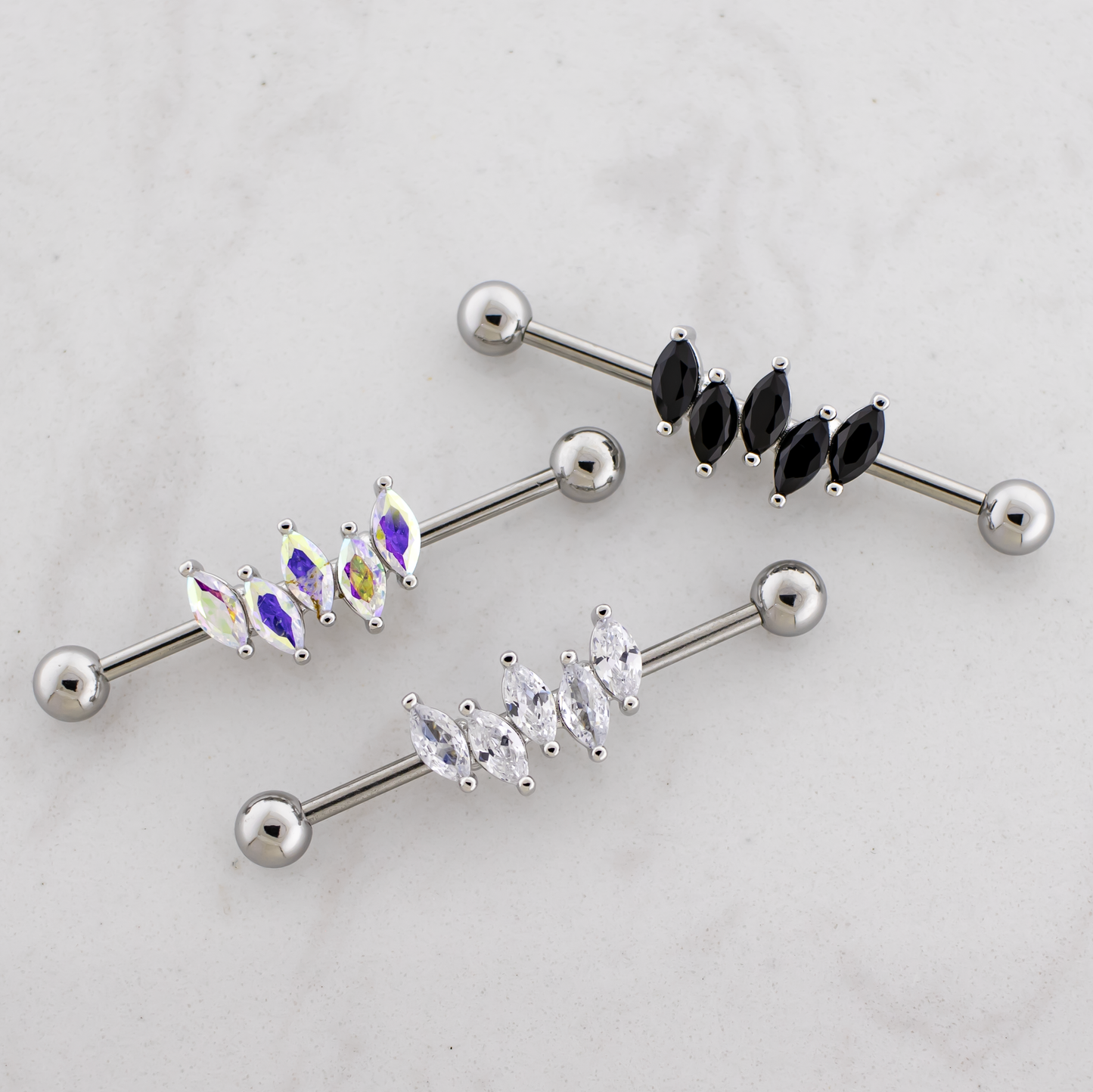 14G Industrial Barbell - Marquise Gems - Pierced Addiction