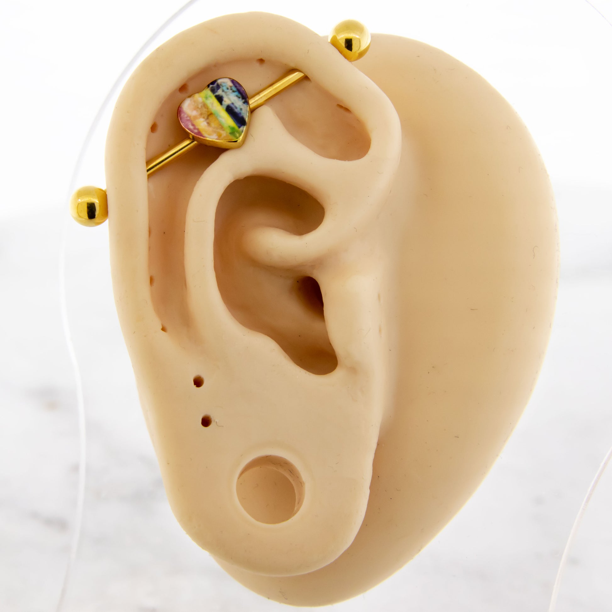 14G Rainbow Heart Industrial Barbell