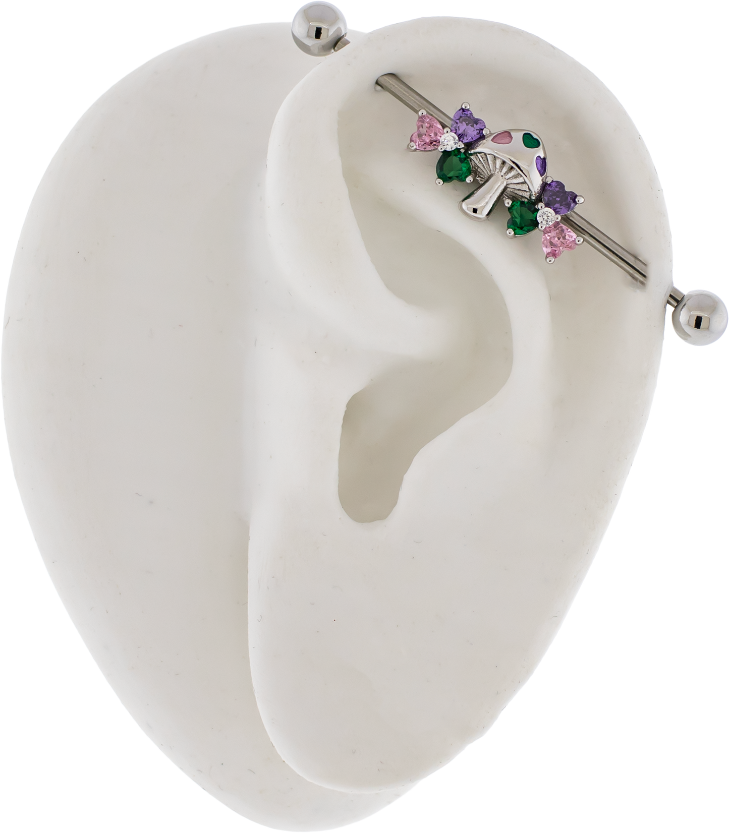 14G Pastel Flower Mushroom Industrial Barbell - Pierced Addiction