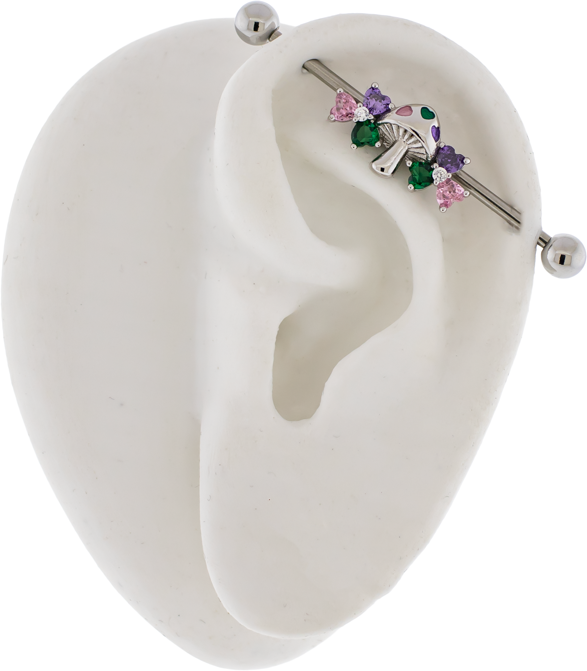 14G Pastel Flower Mushroom Industrial Barbell - Pierced Addiction