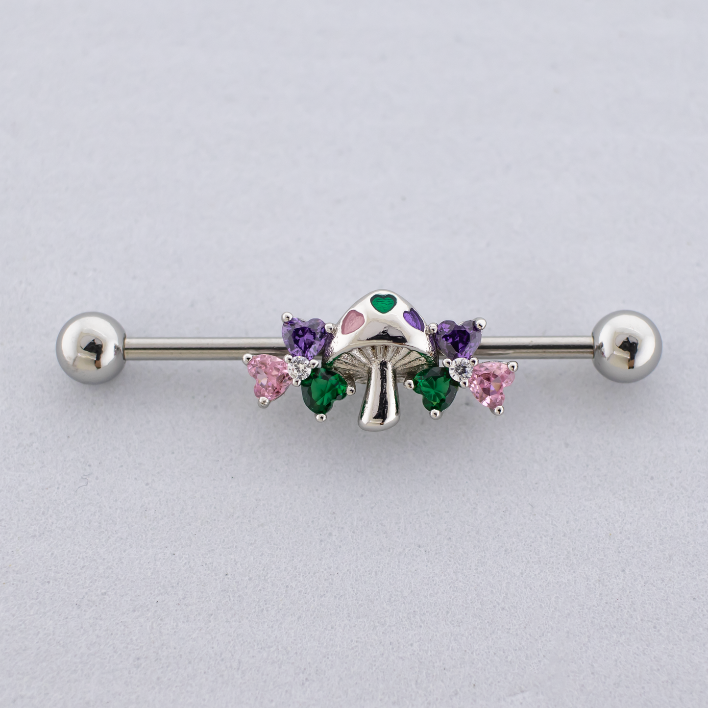 14G Pastel Flower Mushroom Industrial Barbell - Pierced Addiction