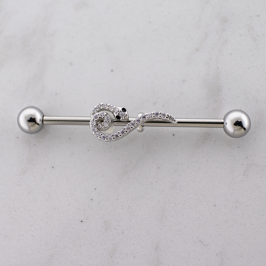14G Industrial Barbell - Pave Snake - Pierced Addiction
