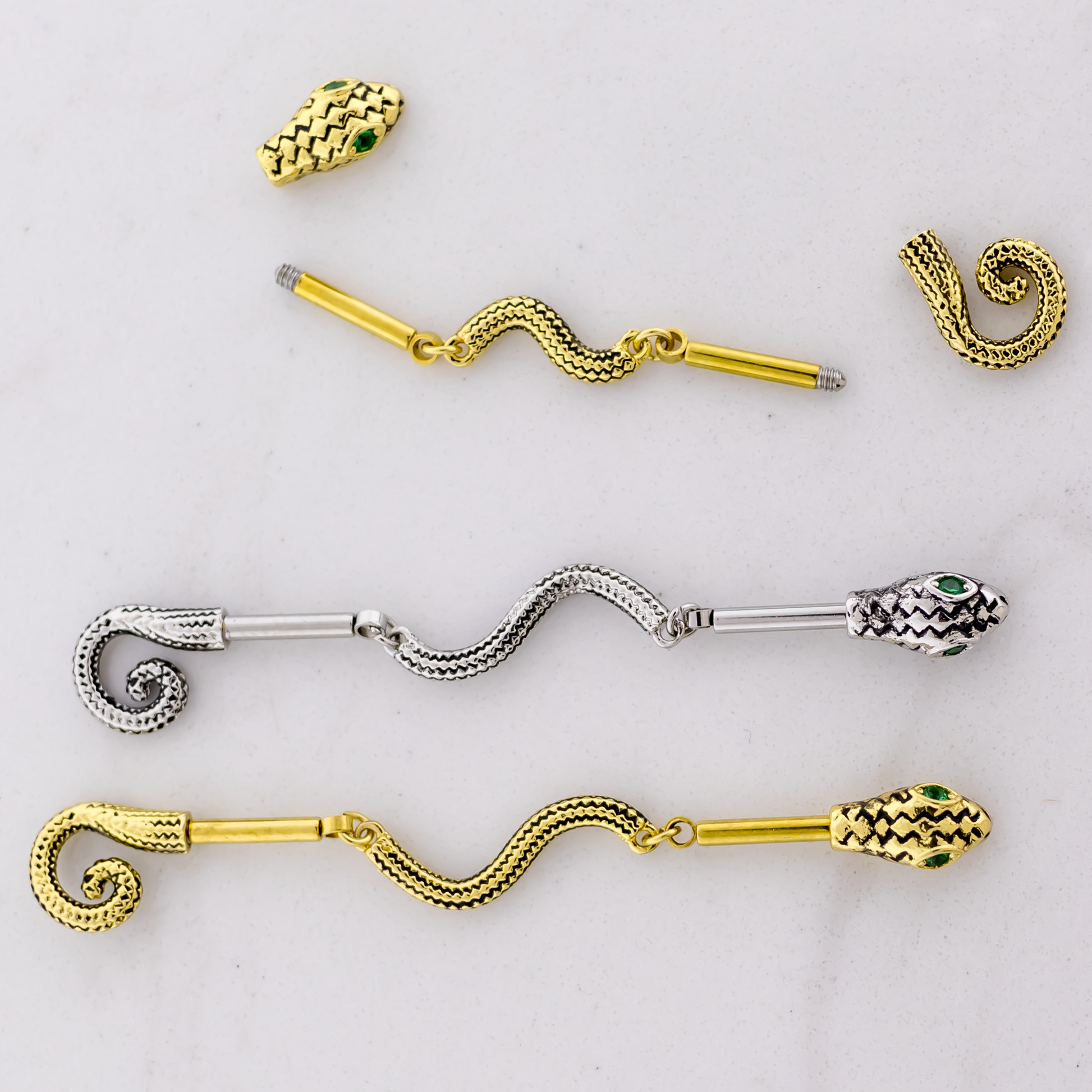 14G Industrial Barbell - Chained Snake - Pierced Addiction