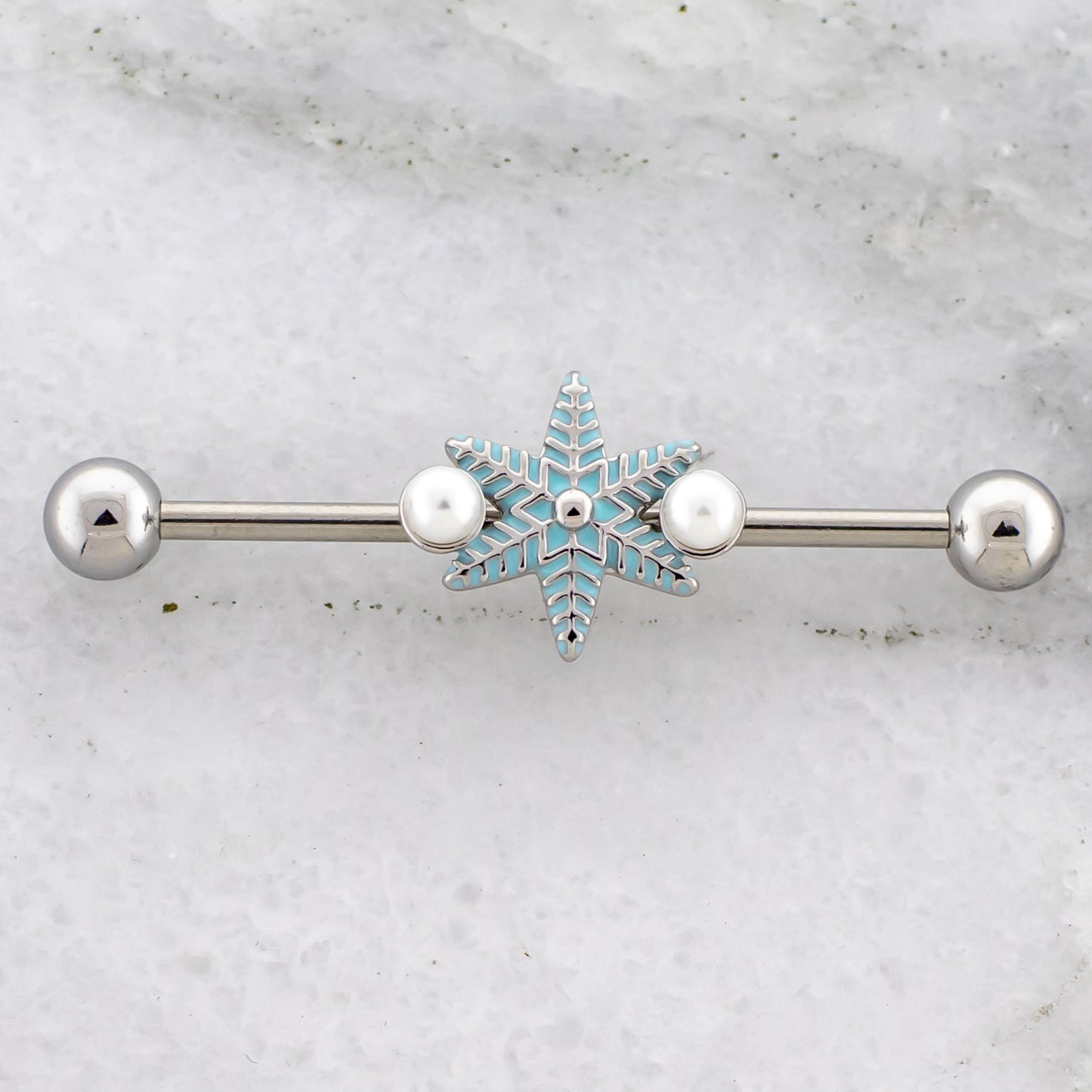 14G Snowflake With Pearls Industrial Barbell - Pierced Addiction