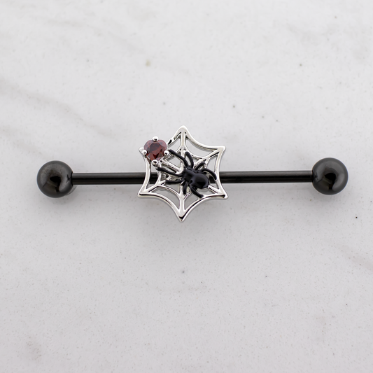 14G Industrial Barbell - Spider on Web - Pierced Addiction
