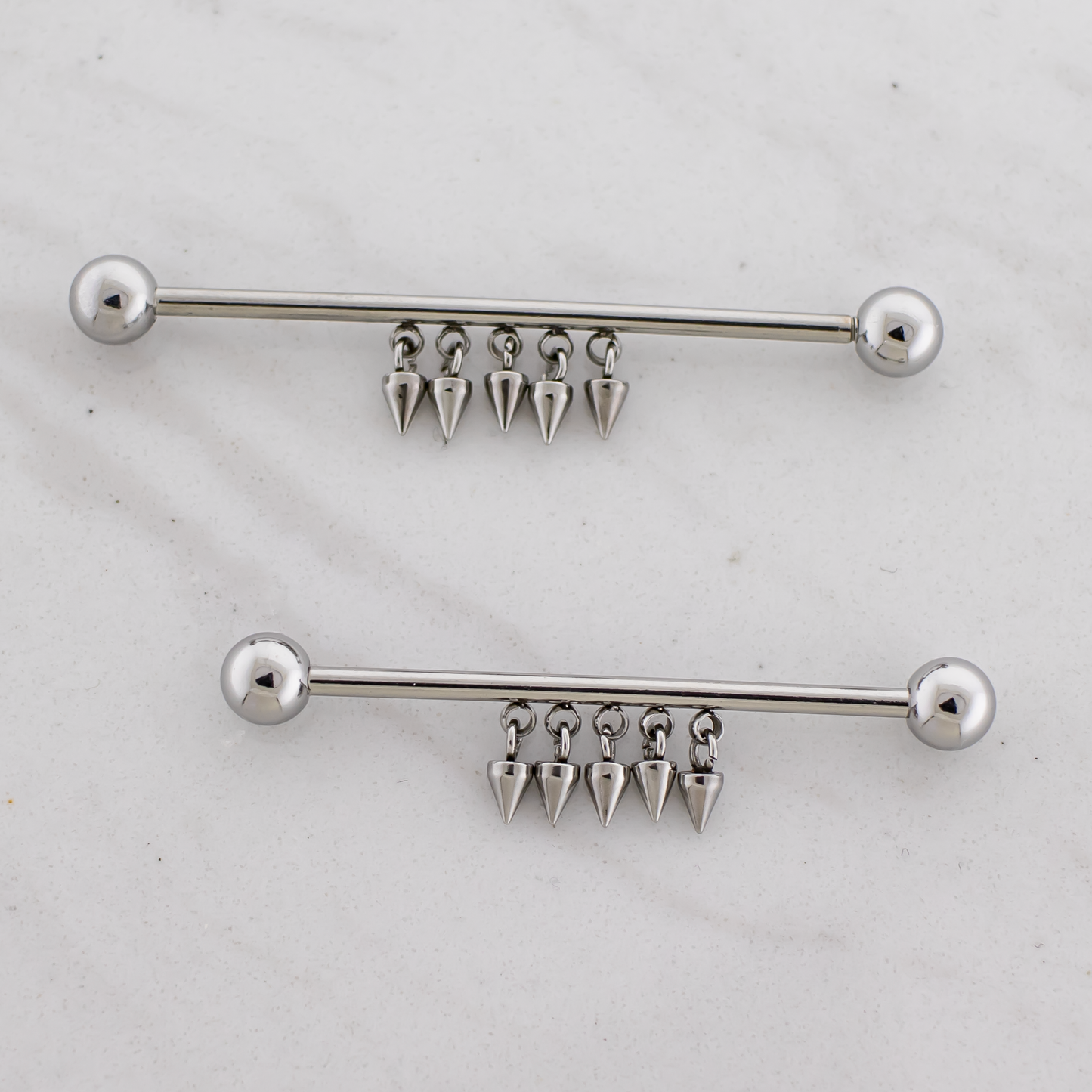 14G Industrial Barbell - Dangling Spikes - Pierced Addiction