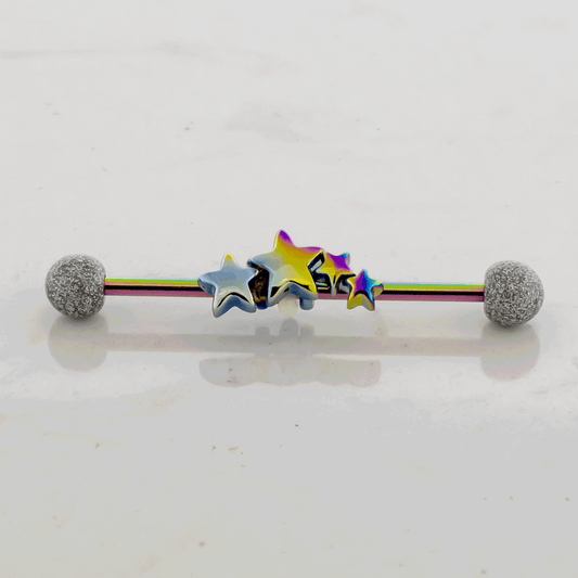 14G Industrial Barbell - Rainbow Star - Pierced Addiction