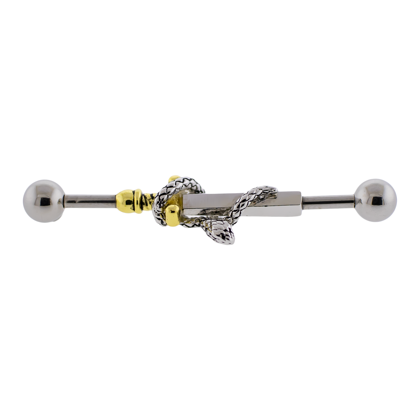 14G Industrial Barbell - Snake Wrapped on Sword - Pierced Addiction