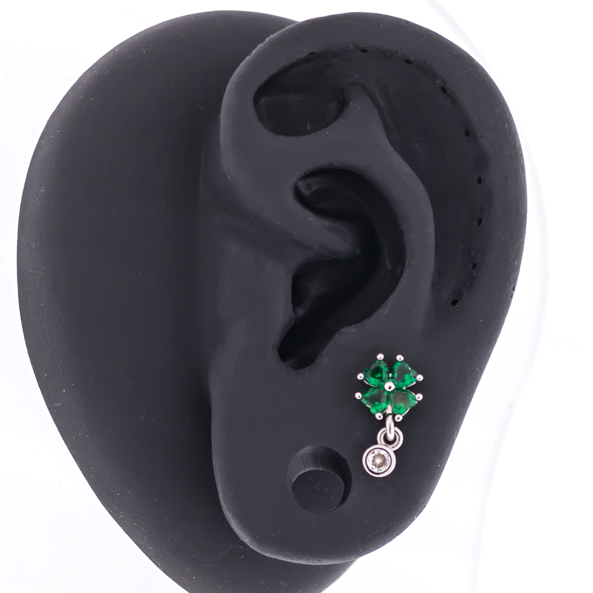 16G Green Gem Clover Cartilage Barbell - Pierced Addiction