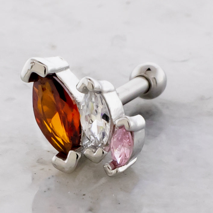 16G Triple Marquise Gem Cartilage Barbell - Pierced Addiction