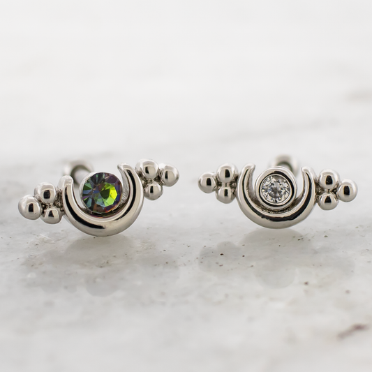 16G Crescent Moon w/ Beads & Gem Cartilage Barbell