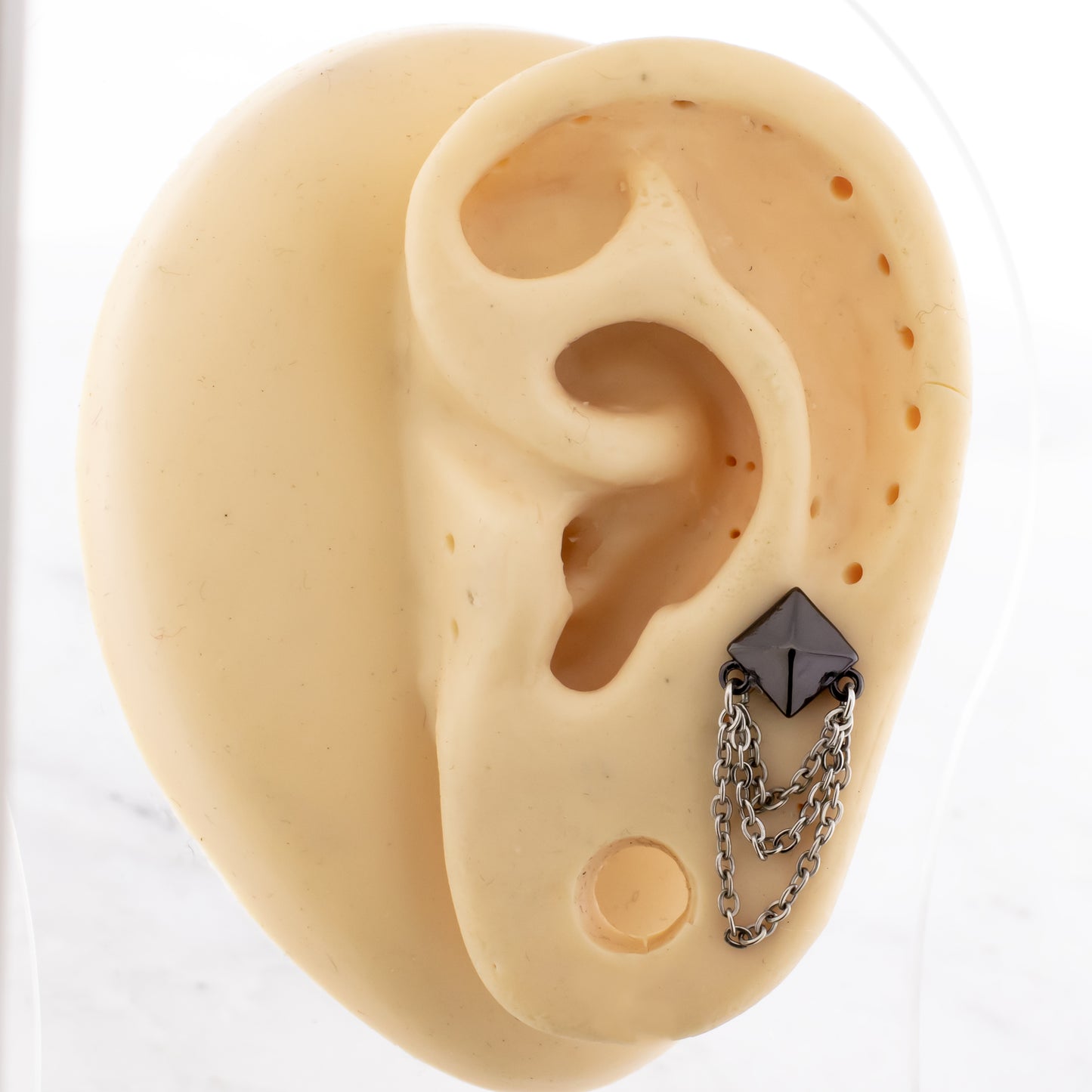 16G Pyramid Stud Chain Cartilage Barbell - Pierced Addiction