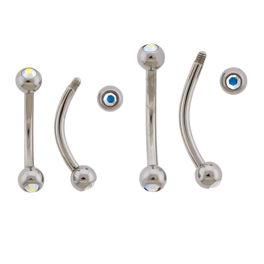 16G Steel Bezel Set Premium Crystal Curved Barbell - Pierced Addiction