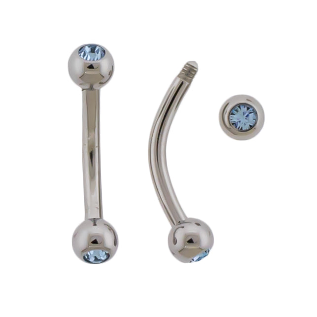 16G Steel Bezel Set Premium Crystal Curved Barbell - Pierced Addiction