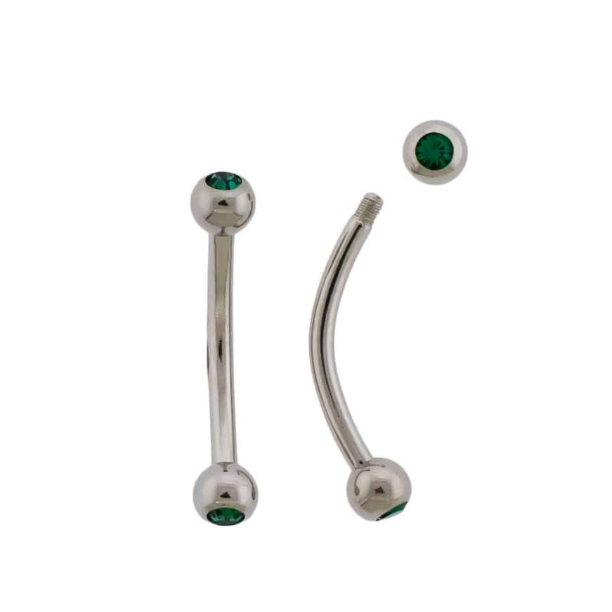 16G Steel Bezel Set Premium Crystal Curved Barbell - Pierced Addiction