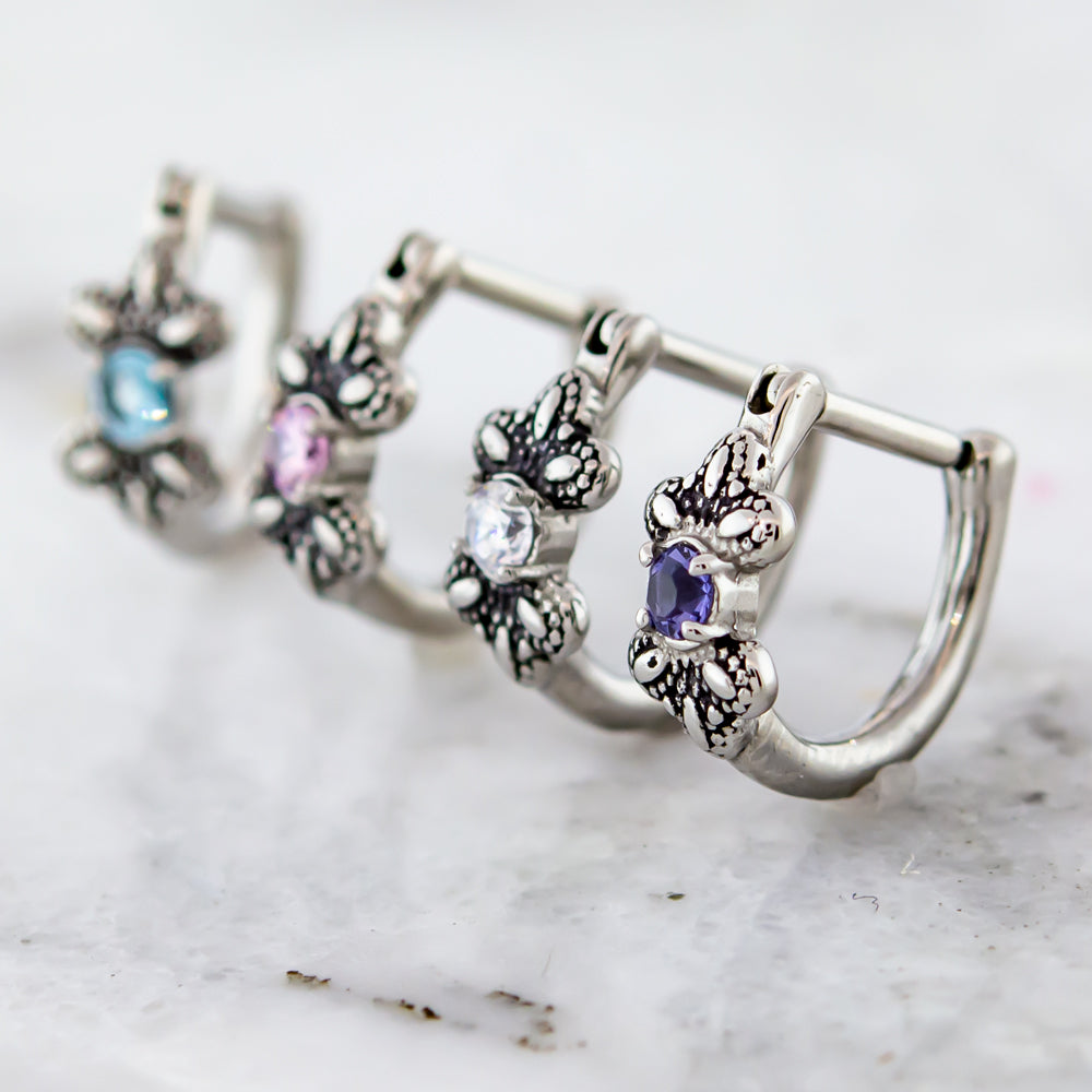Ear Clicker - Petals and Gem 16G