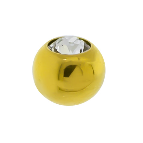 Steel Externally Threaded End - Gold PVD Coated Balls W/ Gems - Pierced Addiction