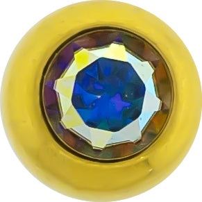 Steel Externally Threaded End - Gold PVD Coated Balls W/ Gems - Pierced Addiction