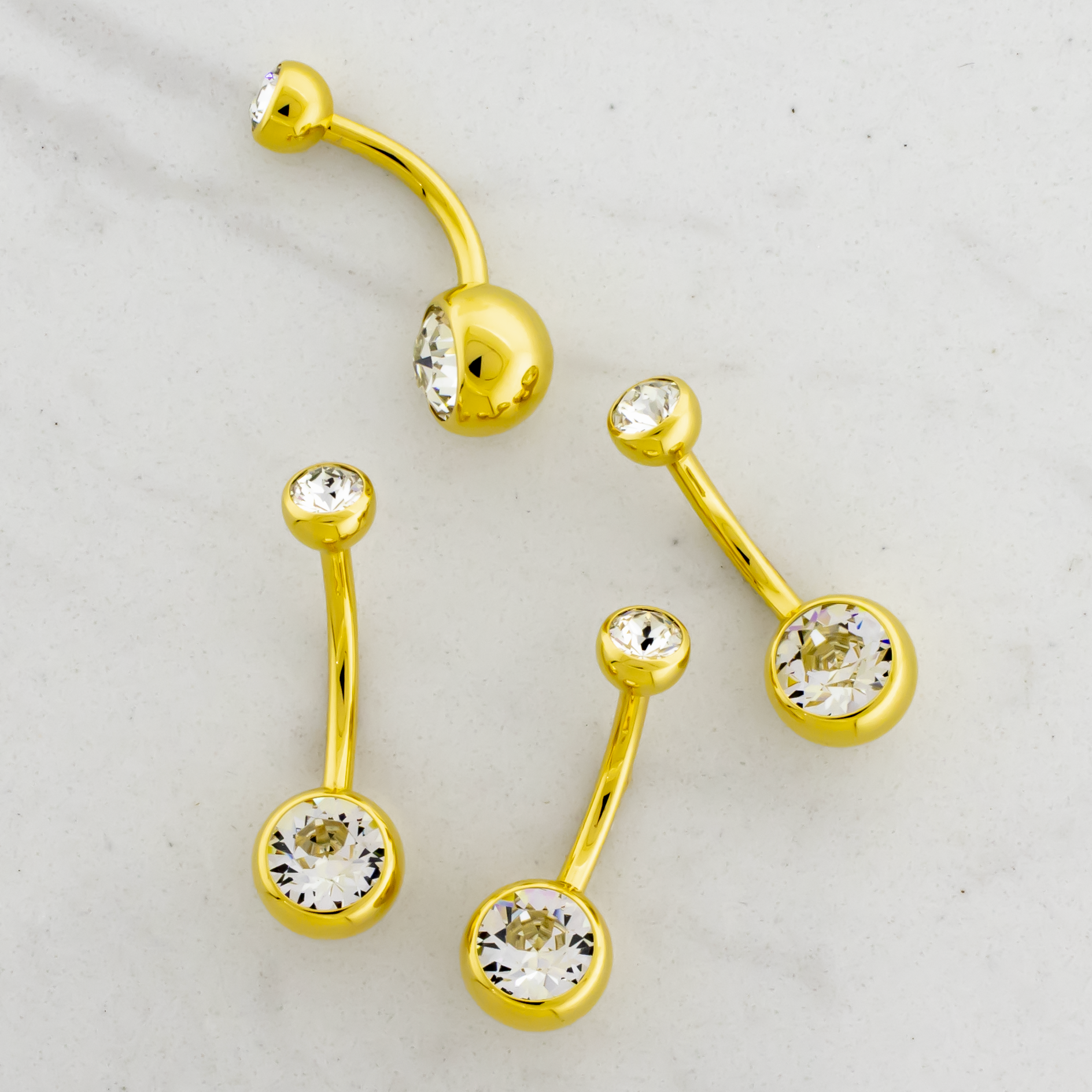 Steel Internally Threaded Double Gem Navel Ring W/ Gold PVD - Pierced Addiction