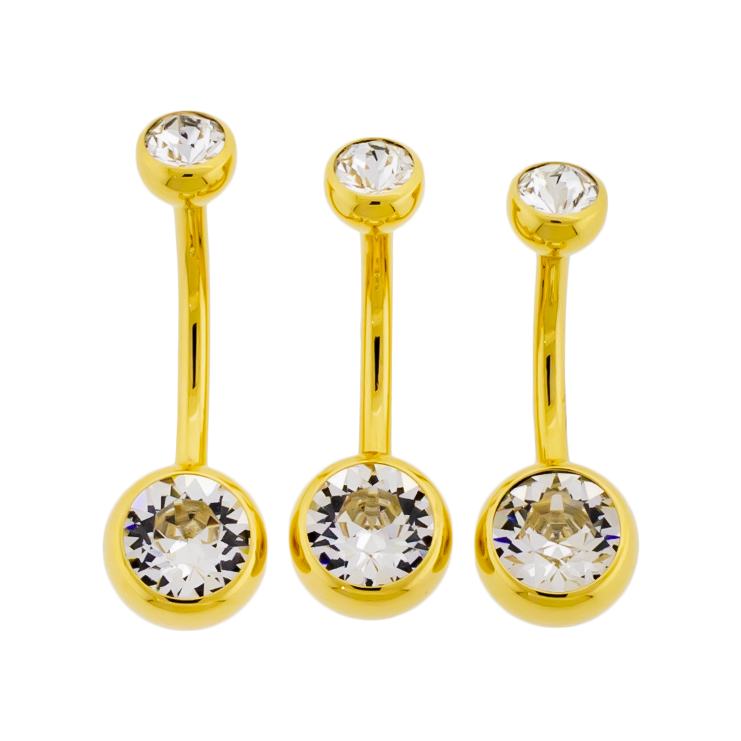 Steel Internally Threaded Double Gem Navel Ring W/ Gold PVD - Pierced Addiction