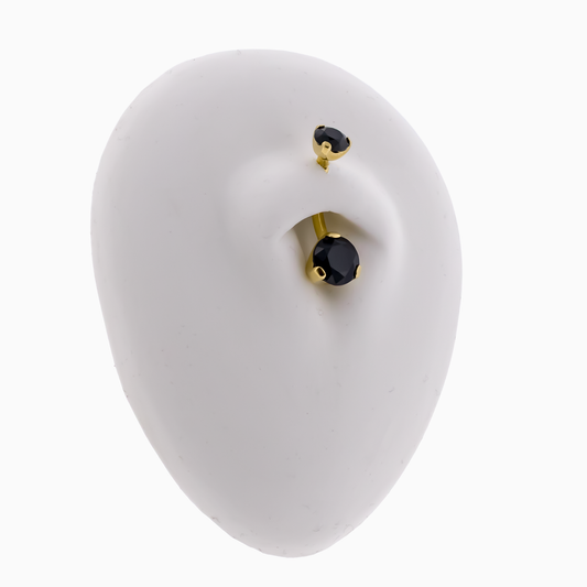Steel Gold PVD Prong Set Gem Navel Ring - 14G