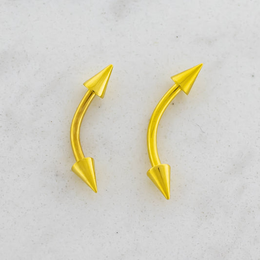 Steel Externally Threaded Curved Barbell With Cones W/ Gold PVD - Pierced Addiction