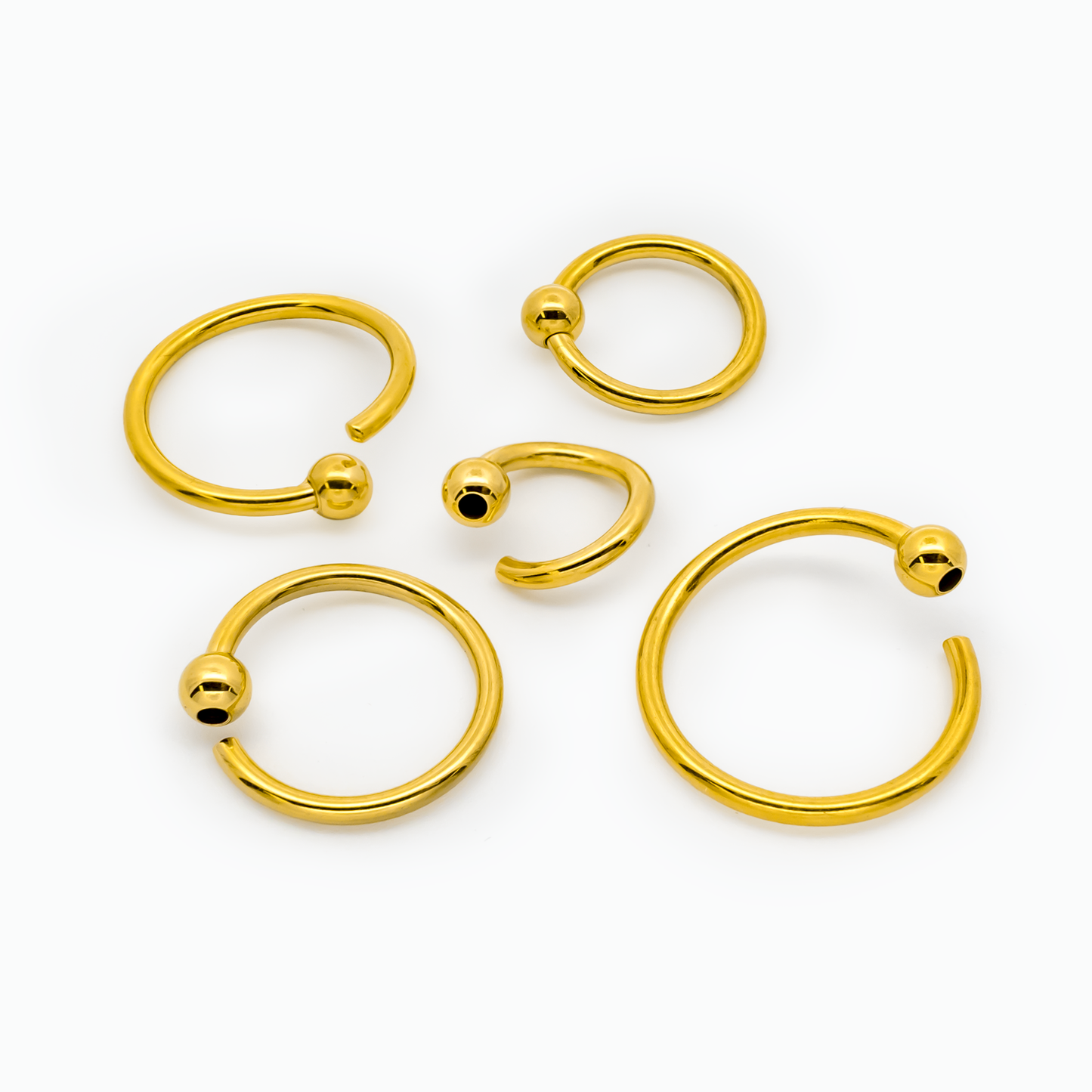 14G - 20G Gold Plated Steel Fixed Bead Captive Rings