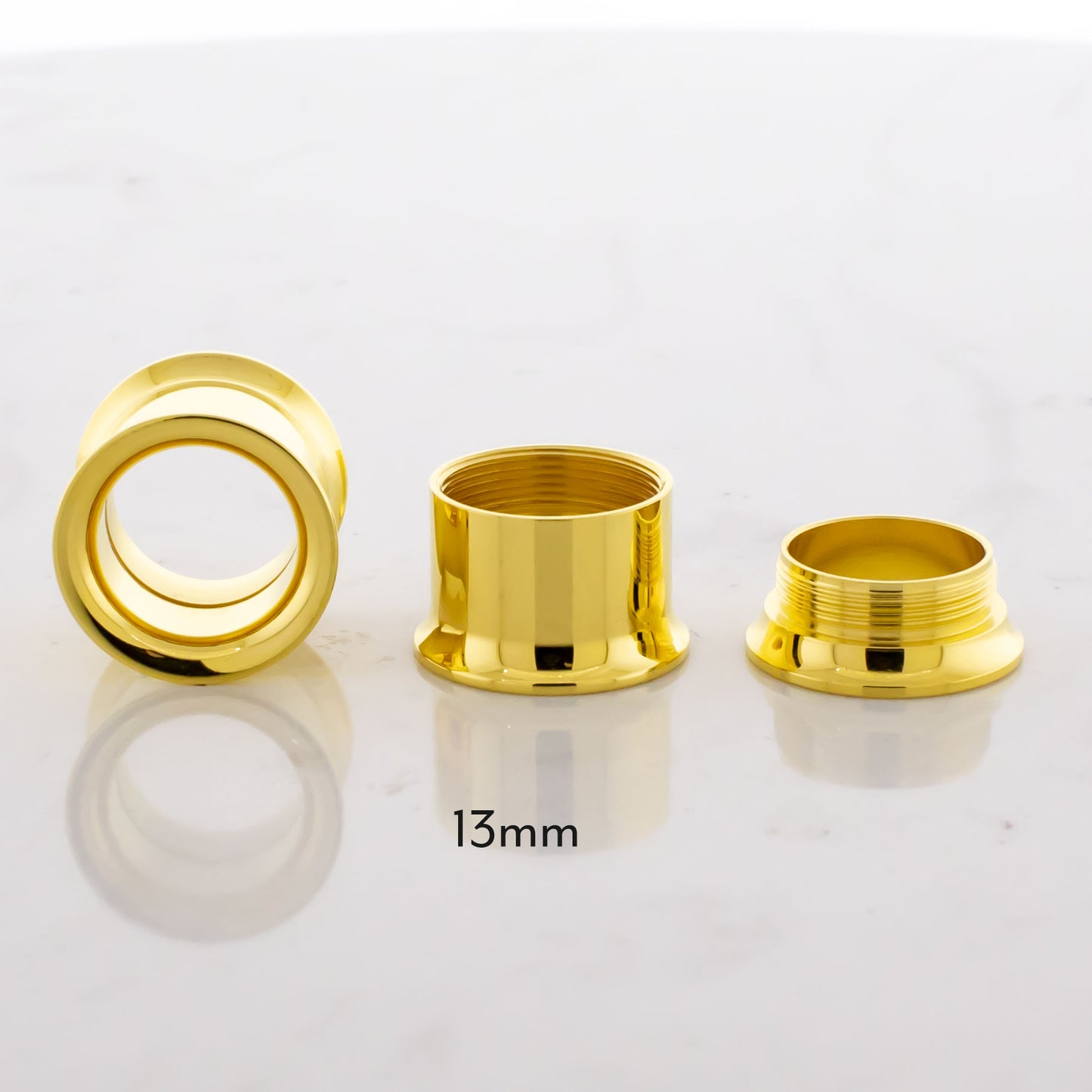 Gold Steel Double Flare Tunnels - Internally Threaded - Pierced Addiction