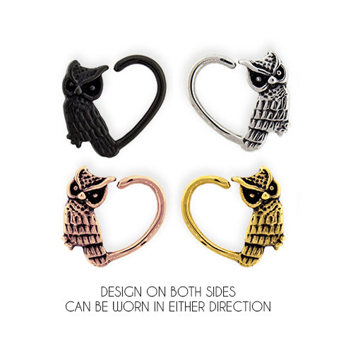 16G Steel Heart With Owl Seamless Ring
