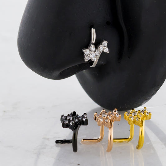 18G Flower and Trinity Gem Nose Curve