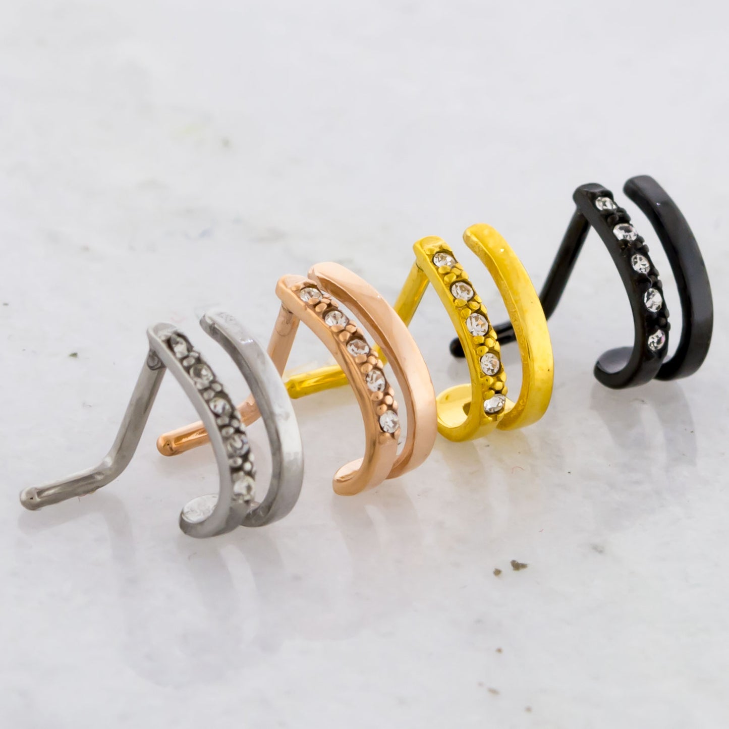 18G Double Nose Curve With Gems
