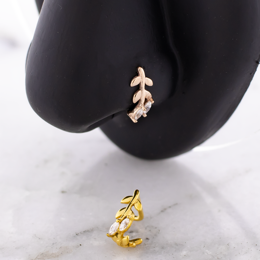 18G Leaf Wrap With Gem Nose Curve