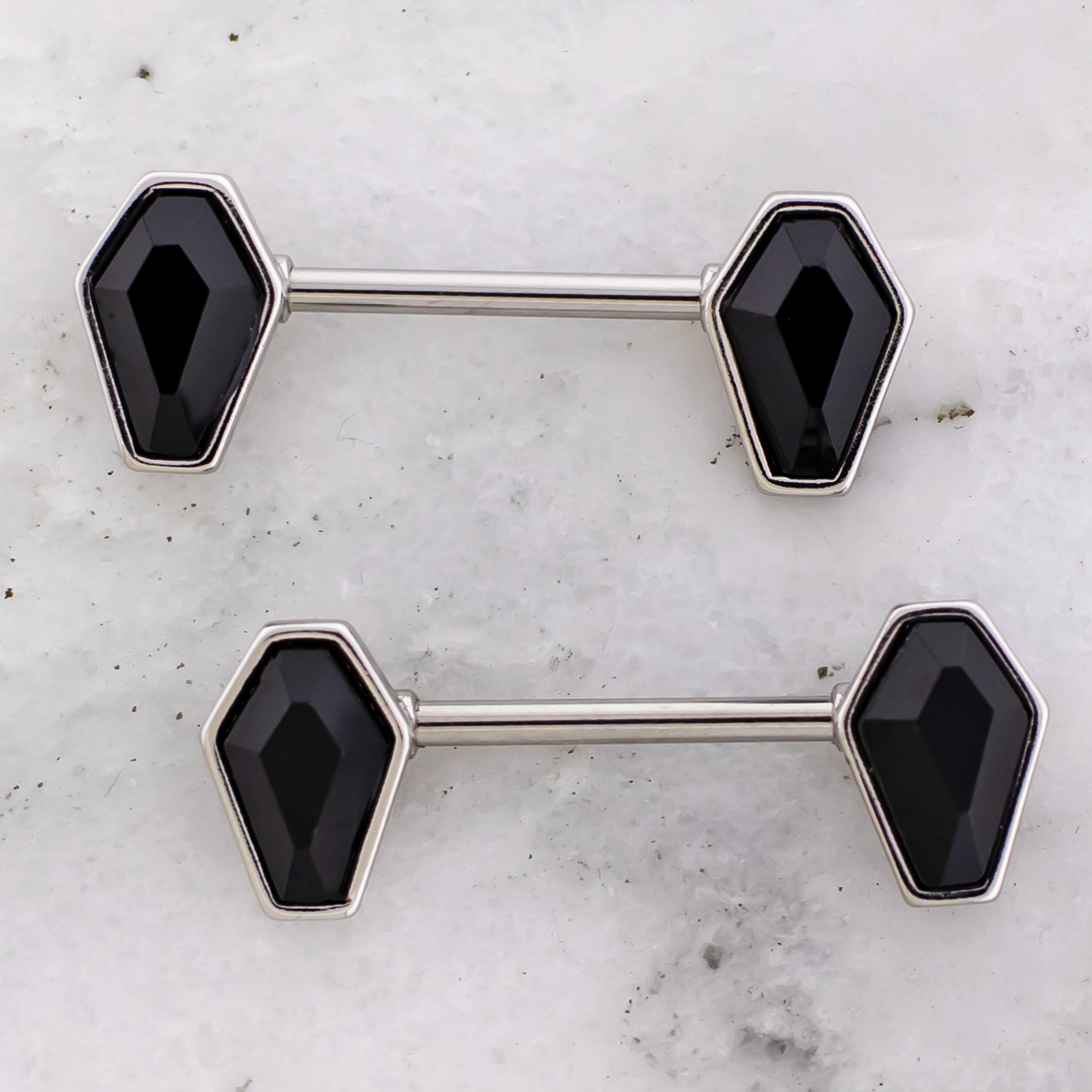 14G Black Coffin Gem Nipple Barbell - Pierced Addiction