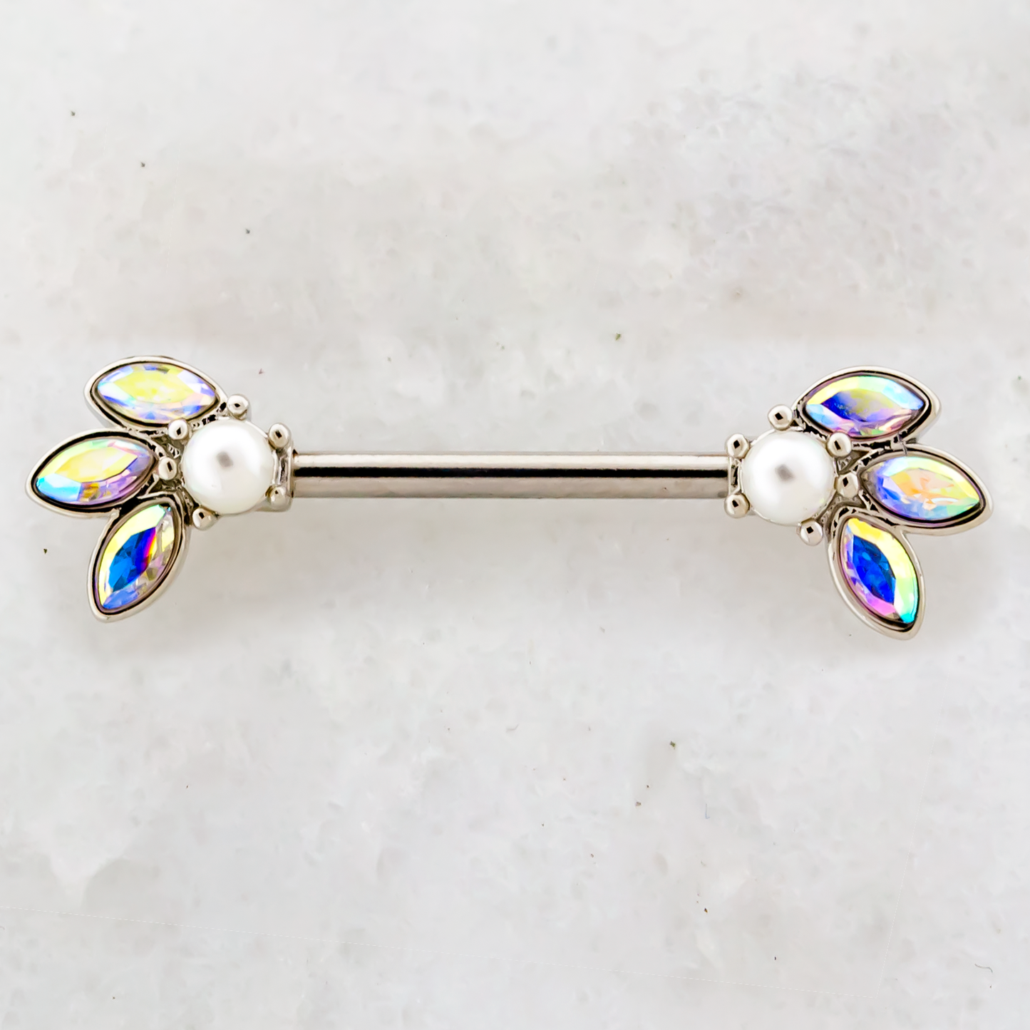 14G Aurora Borealis with Pearl Nipple Barbell - Pierced Addiction