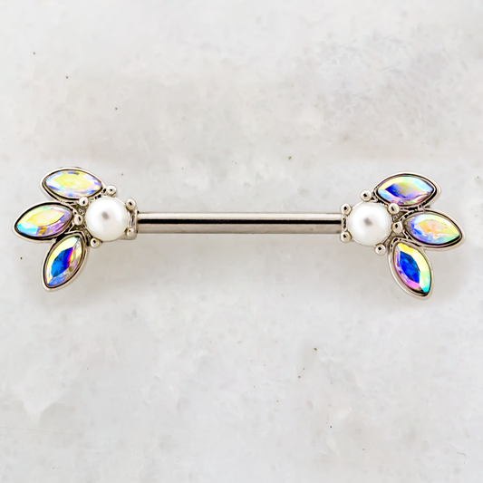14G Aurora Borealis with Pearl Nipple Barbell - Pierced Addiction