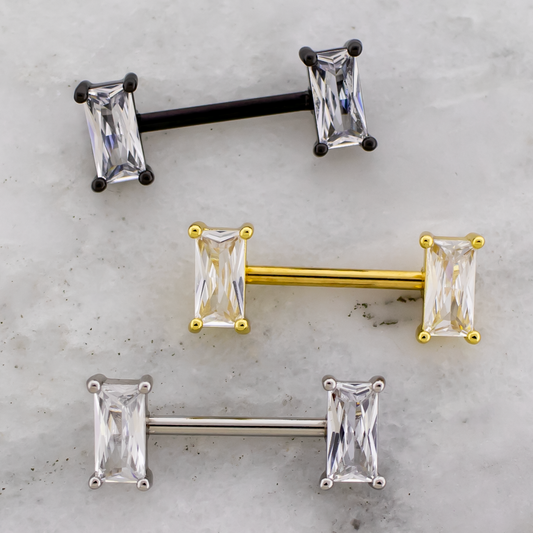 14G Baguette Gem Nipple Barbell - Pierced Addiction